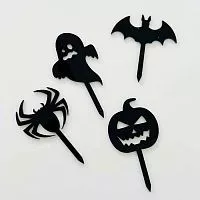 Набор зеркальных акриловых топперов "Halloween" фигуры, черный