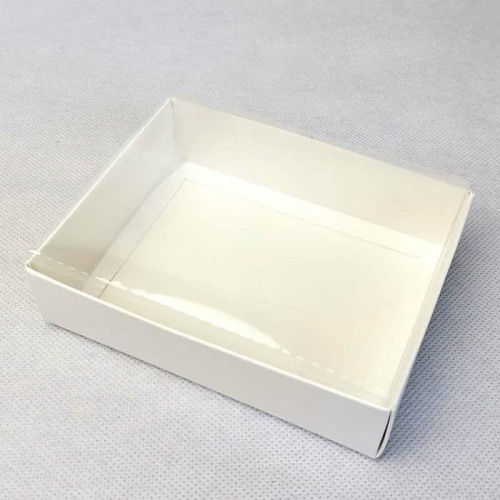 Коробка для печенья с прозрачной крышкой, белая 16*13*4см