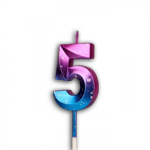 Свеча цифра "5" Грань, акварель, 12см Свеча цифра "5" Грань, акварель, 12см