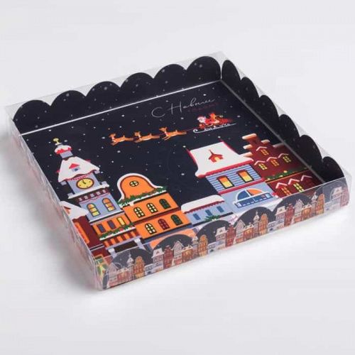 Коробка для печенья "С Новым годом!" домики 21*21*3 Коробка для печенья "С Новым годом!" домики 21*21*3